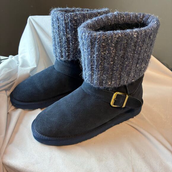 Lam Hurricane Blue Suede Winter Boots Faux Fur Lining Buckle Women's 8 Comfort - Picture 1 of 10